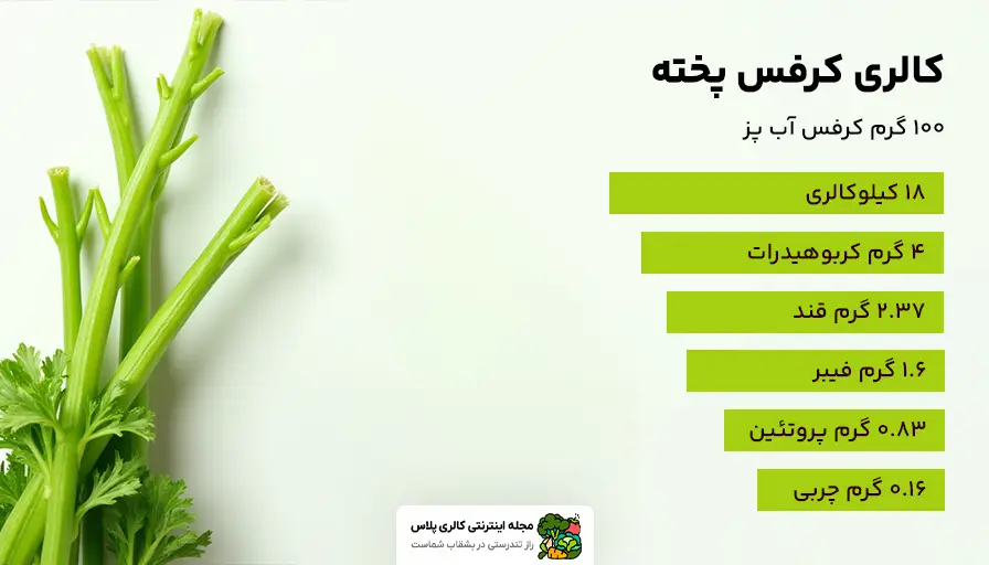 کالری کرفس پخته، ارزش غذایی ۱۰۰ گرم کرفس آب پز